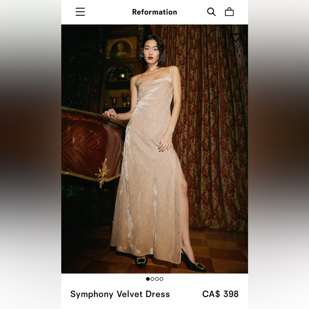 Reformation Symphony Velvet One-Shoulder Dress in Champagne
